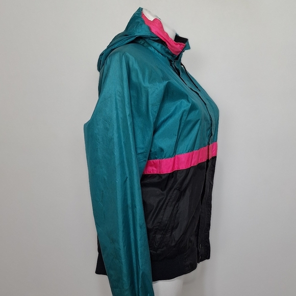 Vintage Outrageous Sports Blue Pink Y2K Retro Hooded Windbreaker Jacket Size 2XT - Picture 4 of 12